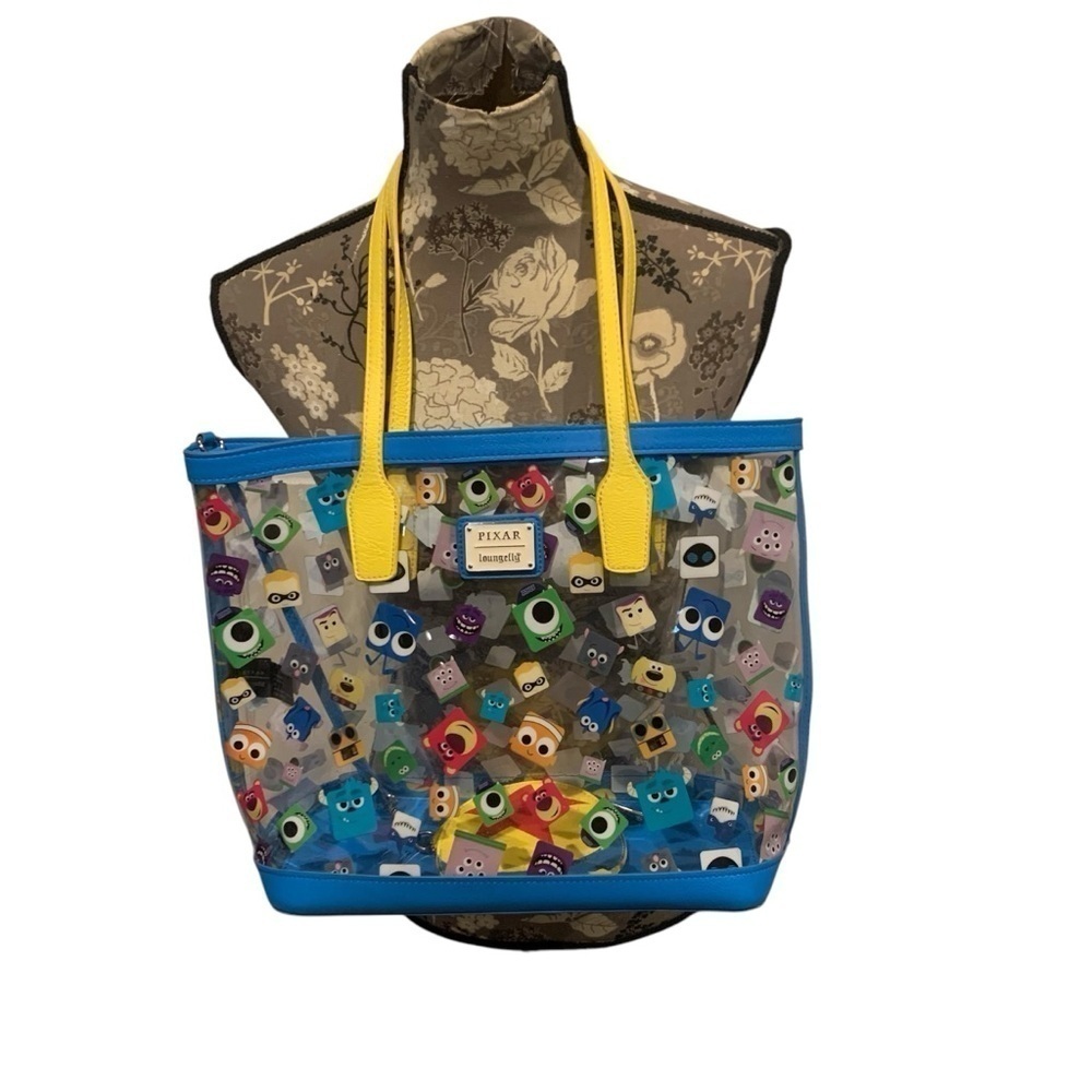 LOUNGEFLY Pixar Monsters Tote Bag - Blue and Yellow